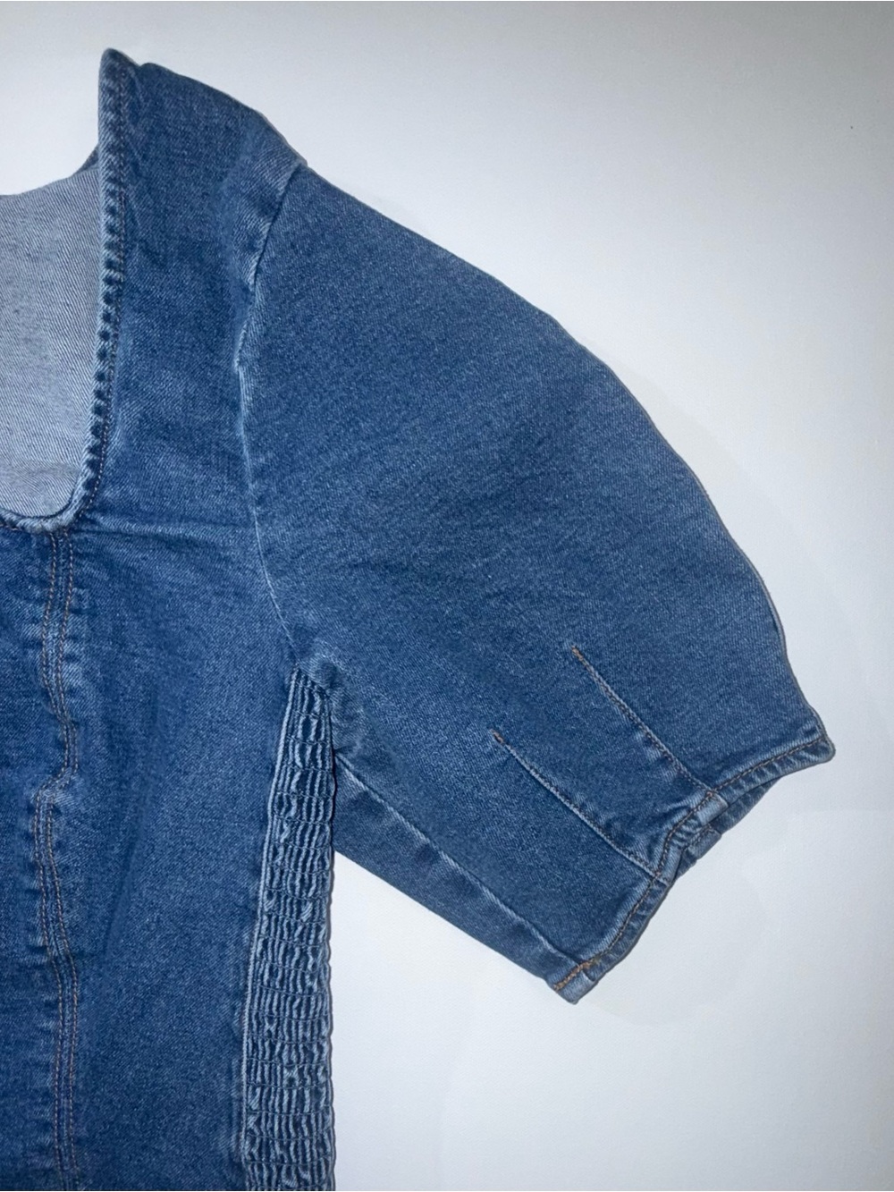 Old Navy Size Large Denim Square Neck Puff Sleeve Top - Picture 5 of 8